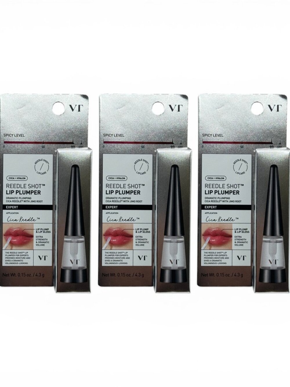 3 Pack VT COSMETICS Reedle Shot Lip Plumper Lip Gloss Expert Level EXP 05/2028
